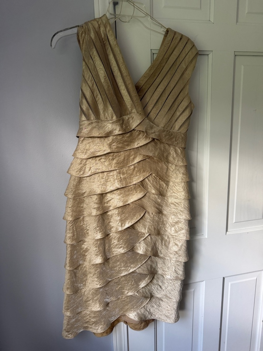 Adrianna Papell Metallic Gold One-Shoulder Tiered Dress